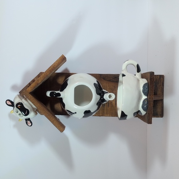Cow-Themed Teapot and Cup Handmade Bird Feeder/Bird House - Picture 1 of 8